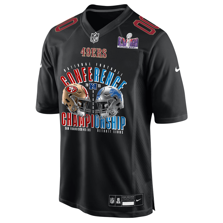 San Francisco 49ers vs. Detroit Lions 2023 NFC Championship Matchup Fashion Game Custom Men Jersey - Carbon Black