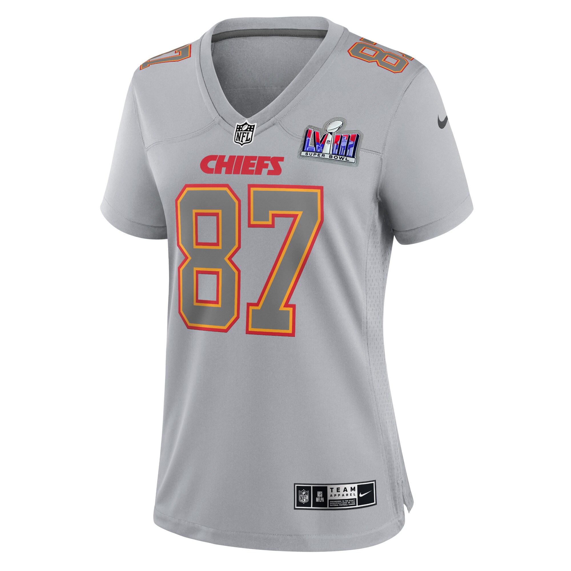 Travis Kelce Kansas City Chiefs Women's Super Bowl LVIII Atmosphere Fashion Game Jersey - Gray