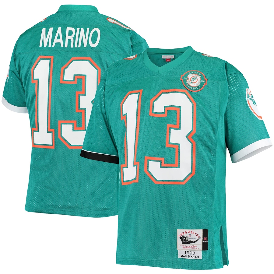 Mens Miami Dolphins 1990 Dan Marino Aqua Authentic Throwback Retired Player Jersey