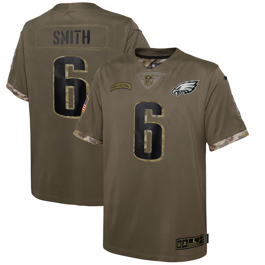 Youth Philadelphia Eagles DeVonta Smith Olive 2022 Salute To Service Player Limited Jersey
