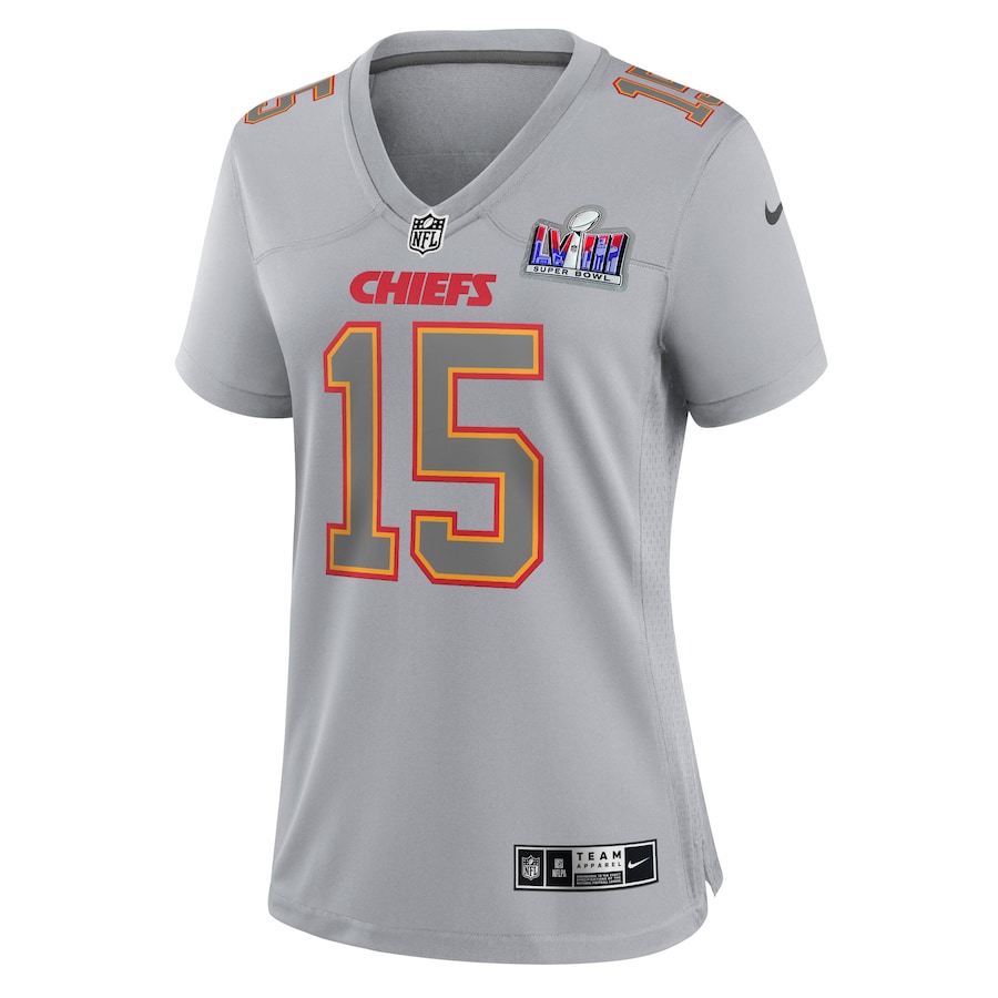 Womens Kansas City Chiefs Patrick Mahomes Gray Super Bowl LVIII Atmosphere Fashion Game Jersey