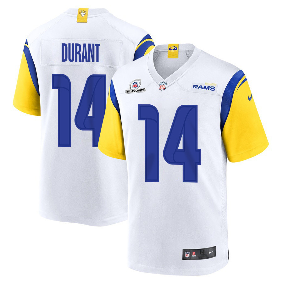 Cobie Durant 14 Los Angeles Rams 2023 Playoffs Patch Game Men Jersey - White