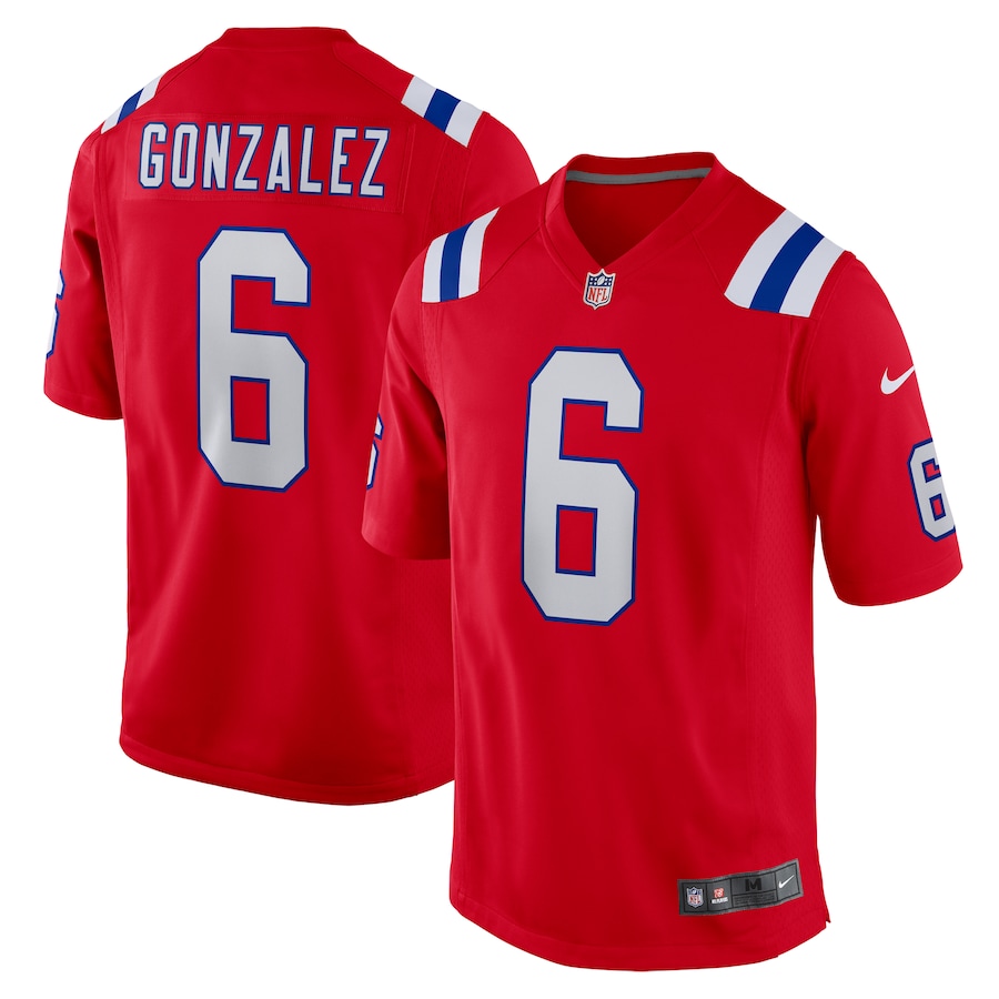 Mens New England Patriots Christian Gonzalez Red Alternate Team Game Jersey