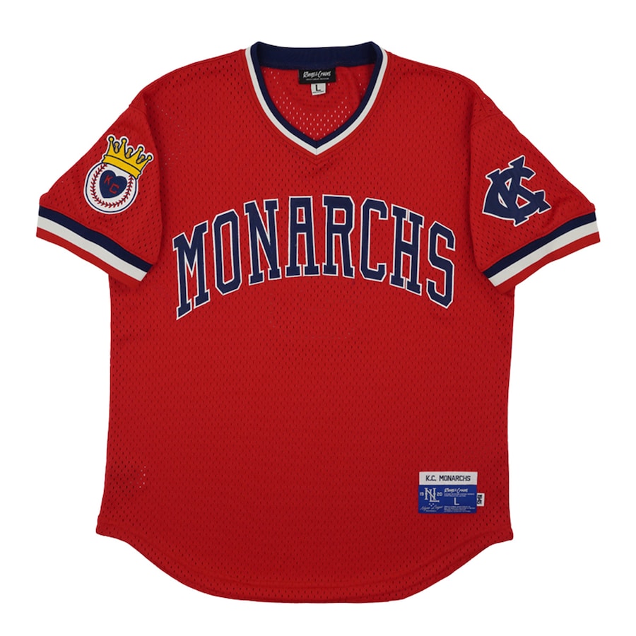 Men's Kansas City Monarchs #5 Rings & Crwns Red Mesh Replica V-Neck Jersey