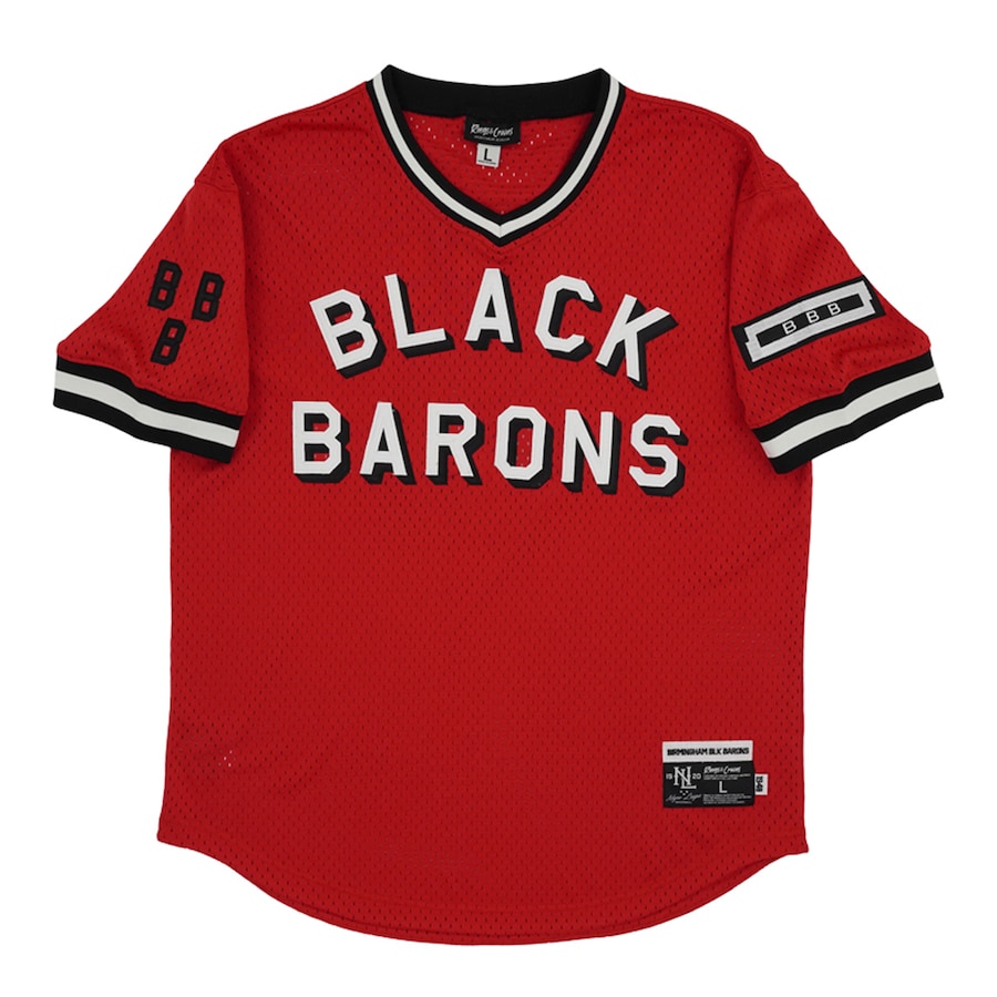 Men's Birmingham Black Barons #8 Rings & Crwns Red Mesh Replica V-Neck Jersey