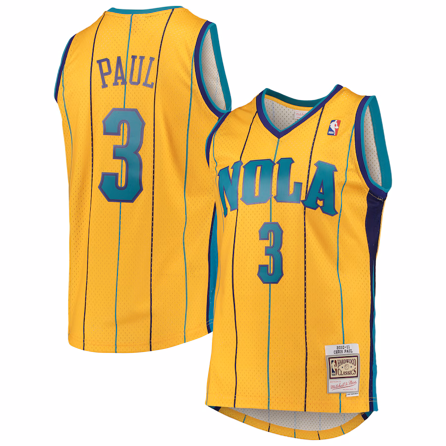 Men's New Orleans Hornets Chris Paul Mitchell & Ness Gold Hardwood Classics Swingman Jersey