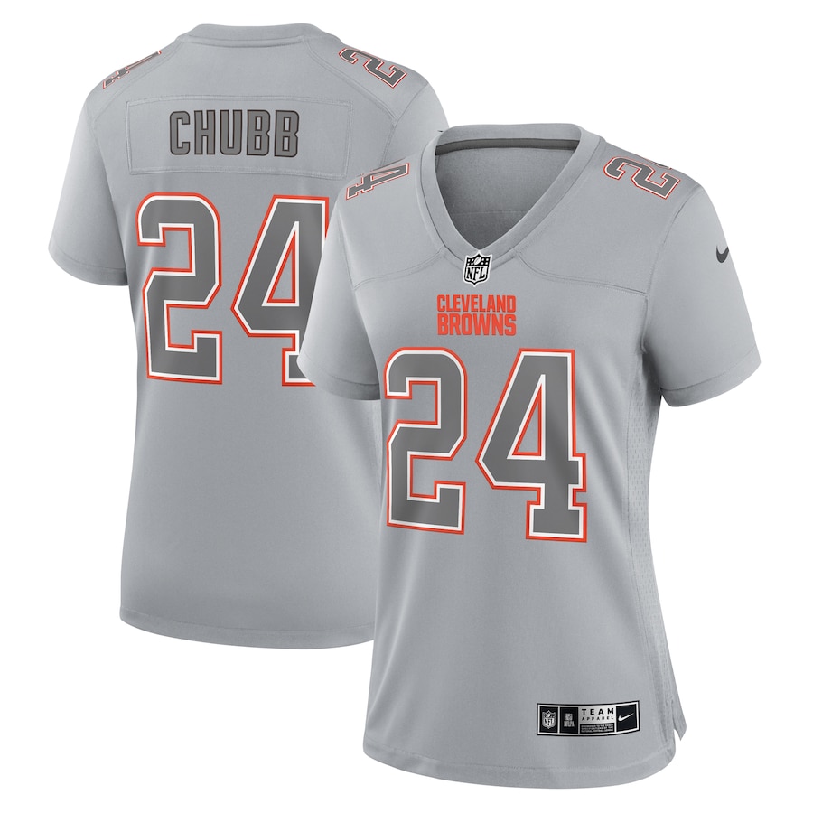 Womens Cleveland Browns Nick Chubb Gray Atmosphere Fashion Game Jersey