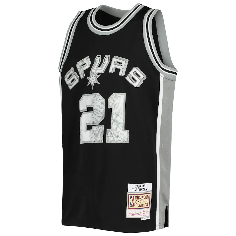 Youth San Antonio Spurs Tim Duncan Mitchell & Ness Black Hardwood Classics 75th Anniversary Diamond Jersey