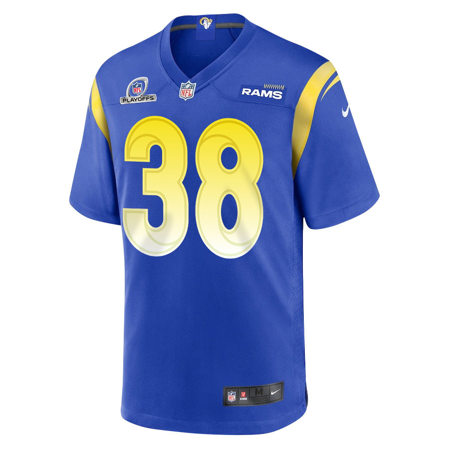 Shaun Jolly 38 Los Angeles Rams 2023 Playoffs Patch Game Men Jersey - Royal