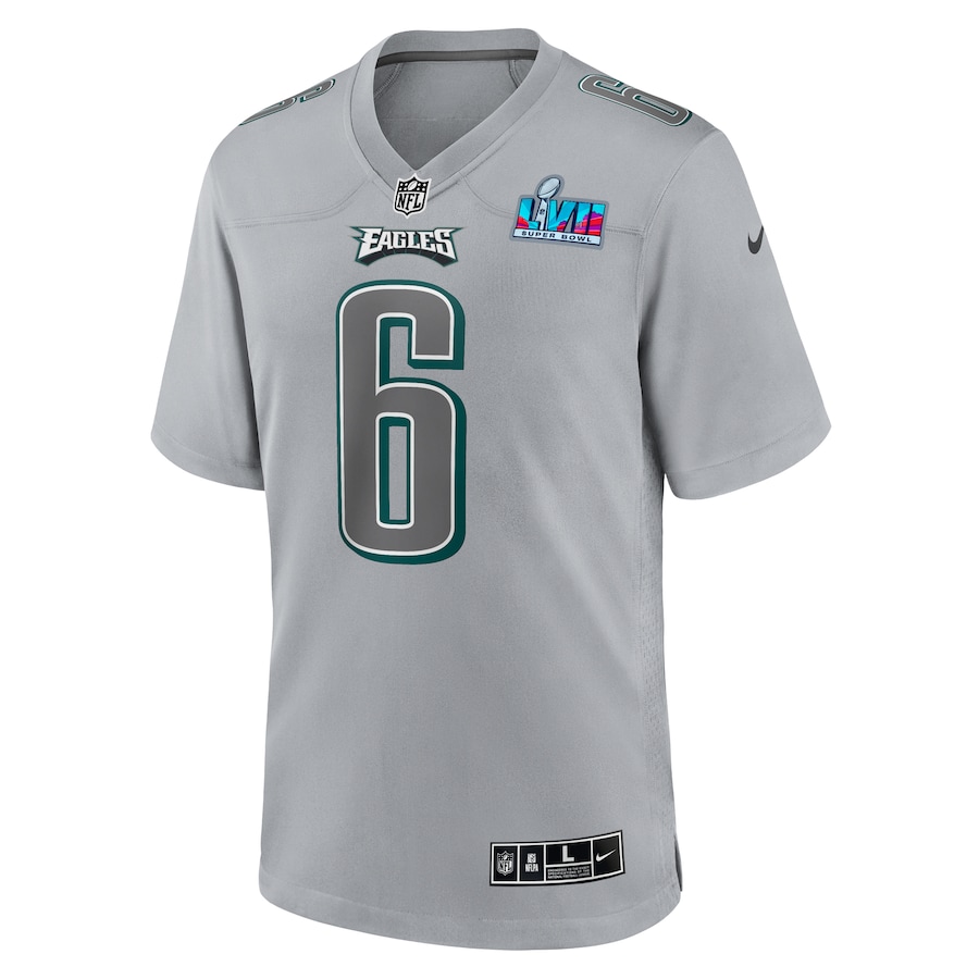 Mens Philadelphia Eagles DeVonta Smith Gray Super Bowl LVII Patch Atmosphere Fashion Game Jersey