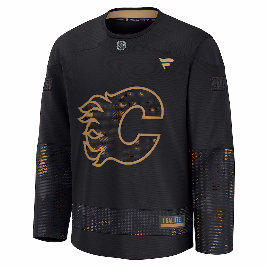 Calgary Flames Fanatics 2024 Military Appreciation Personalized Long Sleeve Practice Jersey - Black