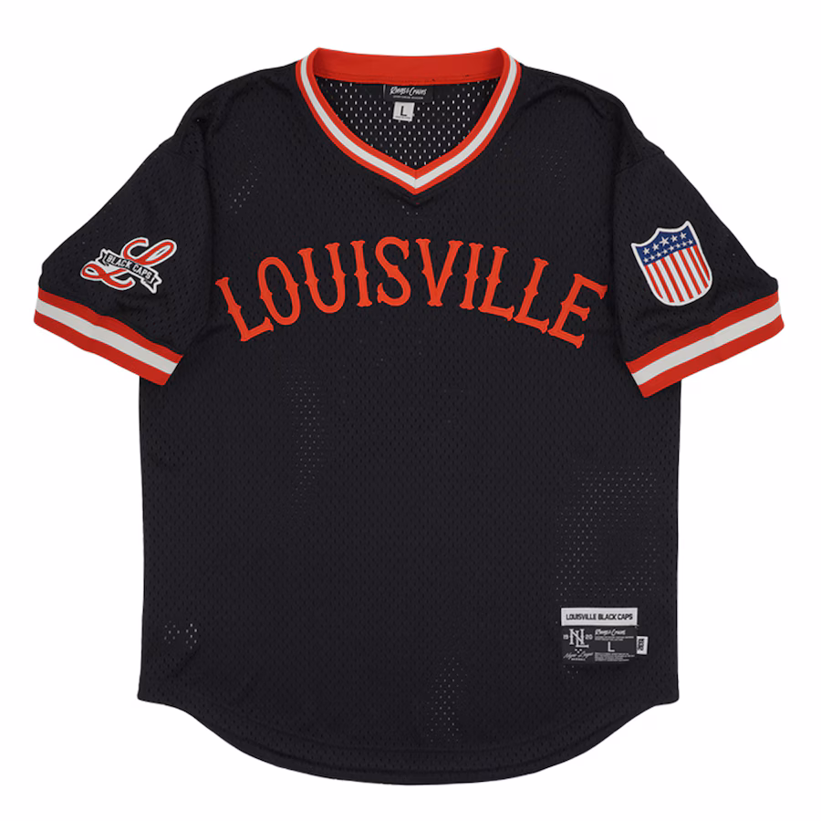 Men's Louisville Black Caps #3 Rings & Crwns Black Mesh Replica V-Neck Jersey