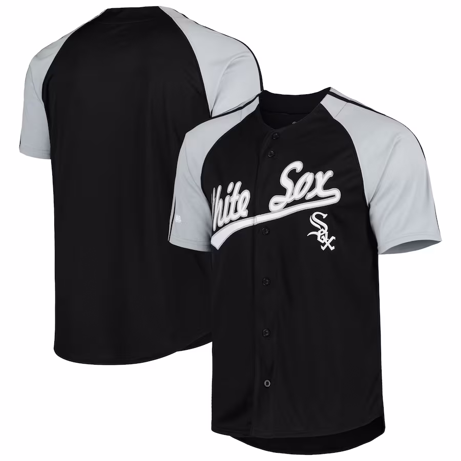 Youth Chicago White Sox Stitches Black Button-Down Raglan Fashion Jersey