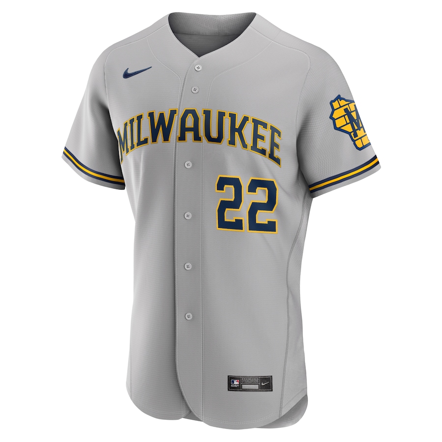 Men's Milwaukee Brewers Christian Yelich Gray Road Authentic Player Logo Jersey