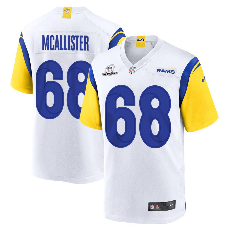 Mike McAllister 68 Los Angeles Rams 2023 Playoffs Patch Game Men Jersey - White