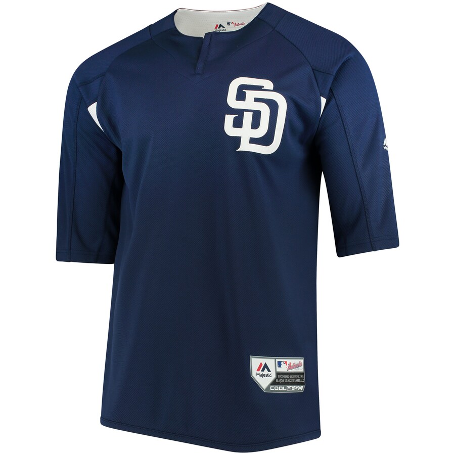 Men's San Diego Padres Majestic Navy/White Authentic Collection On-Field 3/4-Sleeve Batting Practice Jersey
