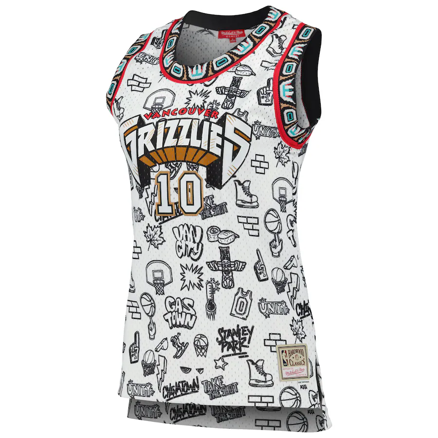 Women's Vancouver Grizzlies Mike Bibby Mitchell & Ness White 1998 Doodle Swingman Jersey