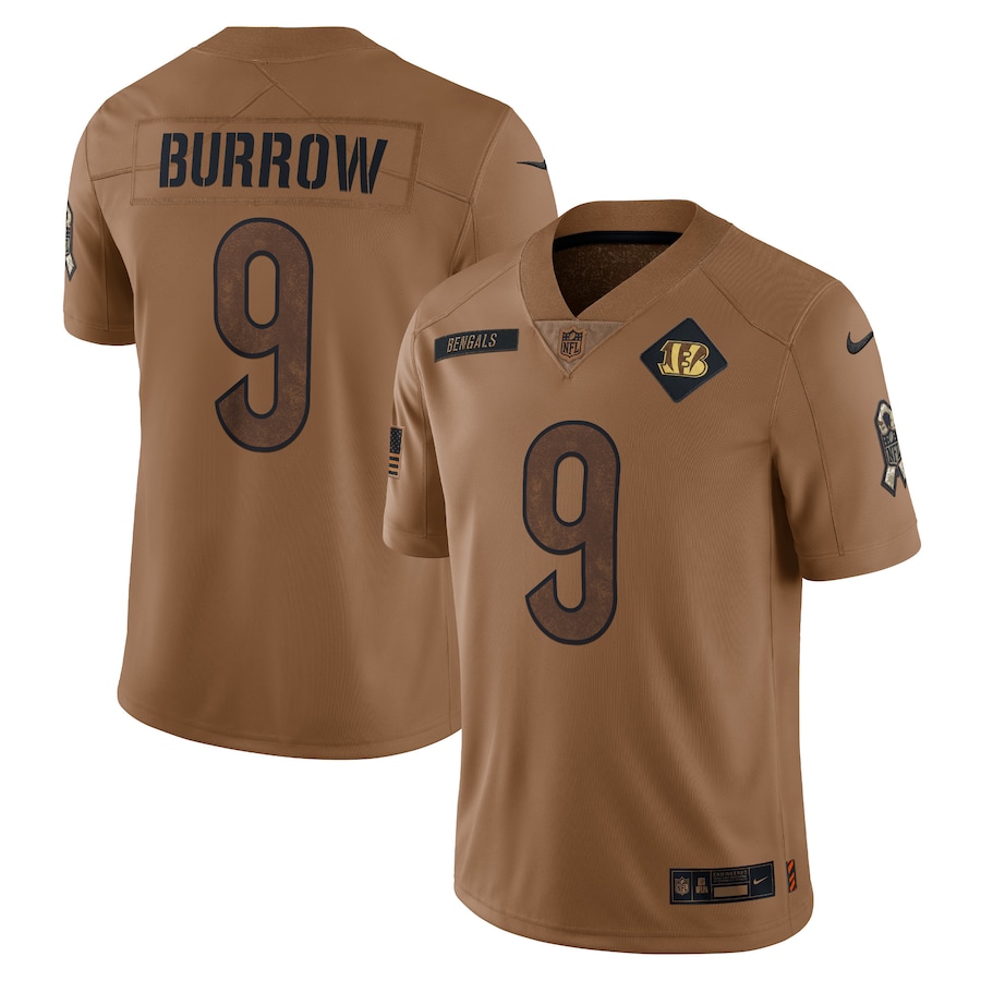 Mens Cincinnati Bengals Joe Burrow Brown 2023 Salute To Service Limited Jersey