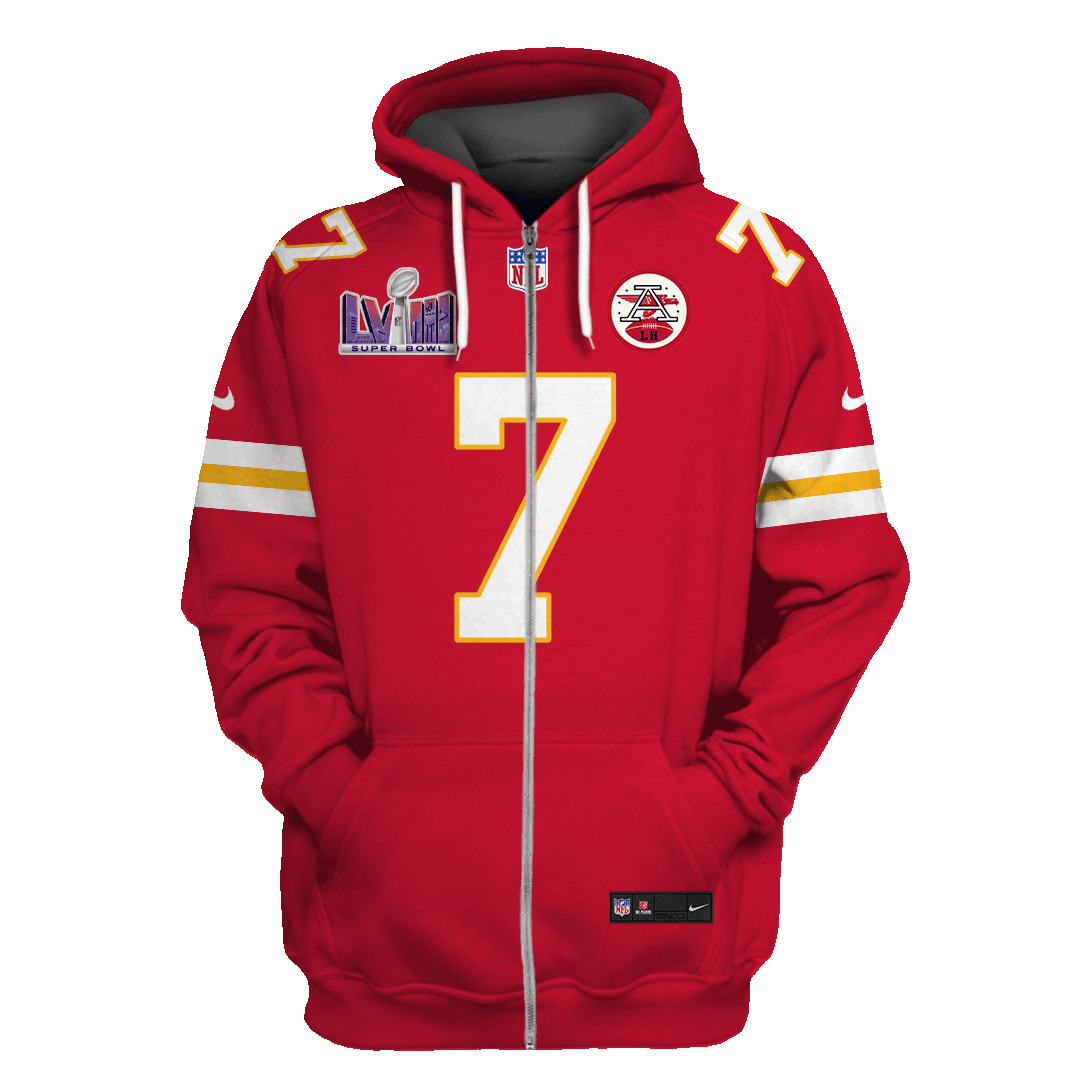 Harrison Butker 7 Kansas City Chiefs Super Bowl LVIII 3D Printed Zip Hoodie - Red
