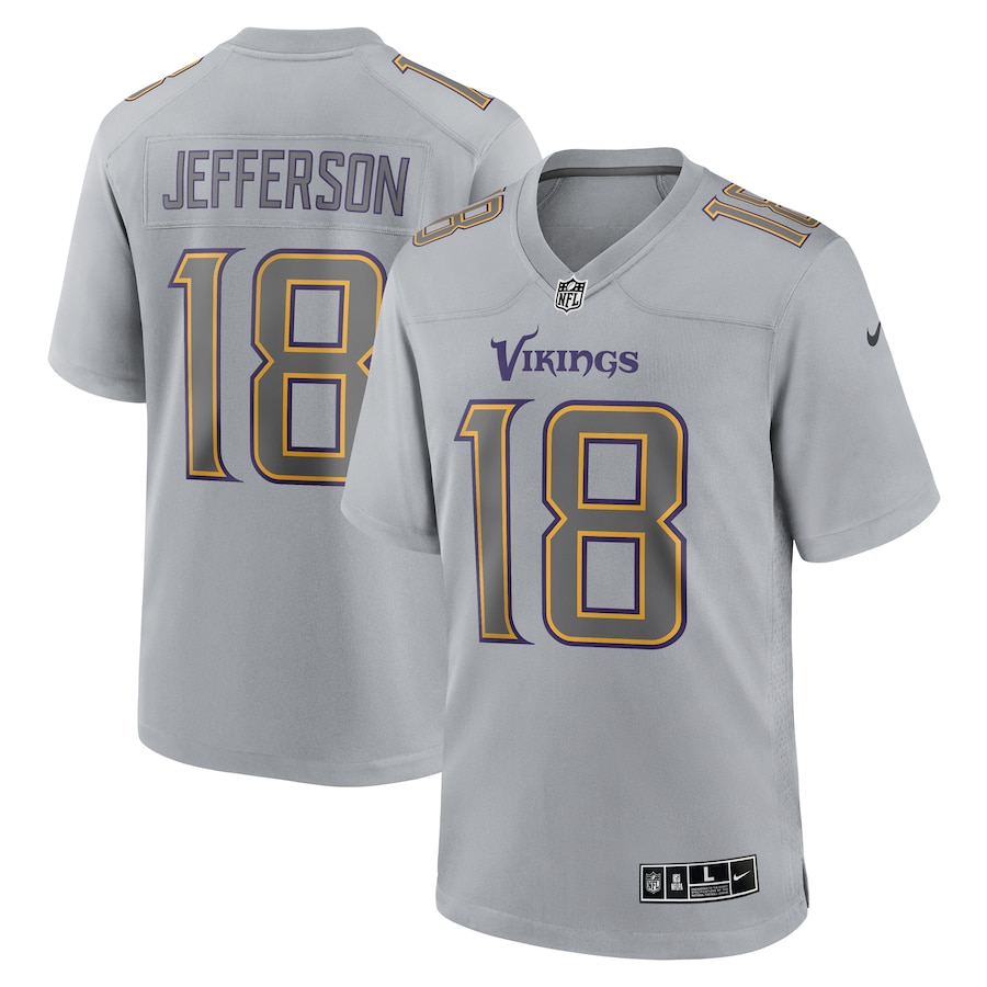 Mens Minnesota Vikings Justin Jefferson Gray Atmosphere Fashion Game Jersey