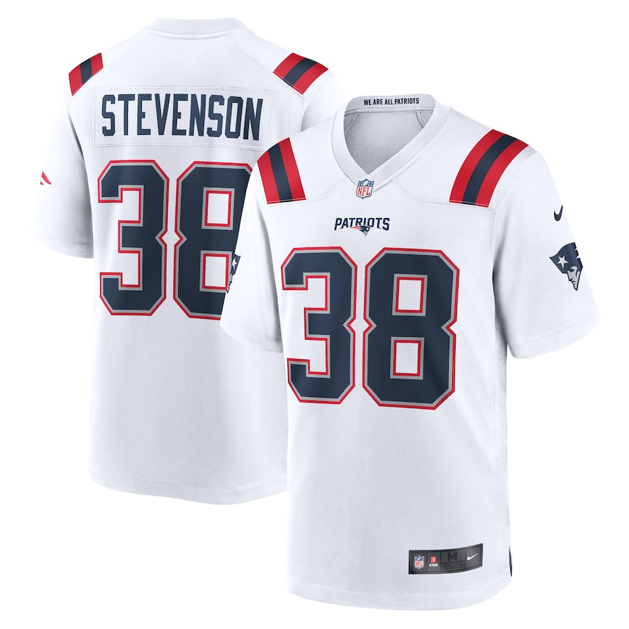 Mens New England Patriots Rhamondre Stevenson White Game Player Jersey