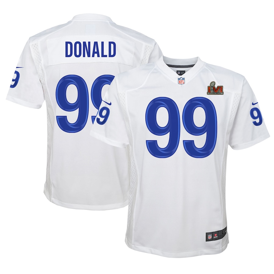 Youth Los Angeles Rams Aaron Donald White Super Bowl LVI Game Patch Jersey