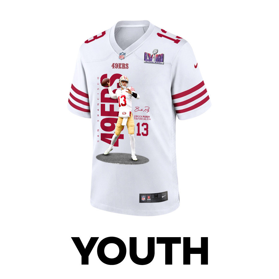 Brock Purdy 13 San Francisco 49ers Throwing Ball Game YOUTH Jersey - White