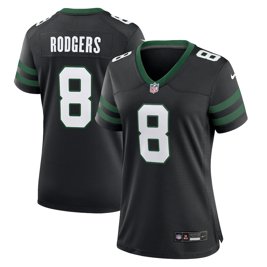 Aaron Rodgers 8 New York Jets Alternate Game Women Jersey - Legacy Black