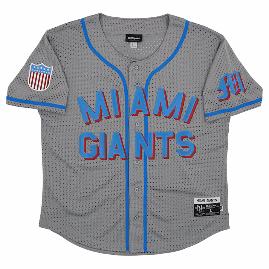Men's Miami Giants #8 Rings & Crwns Gray Mesh Button-Down Replica Jersey