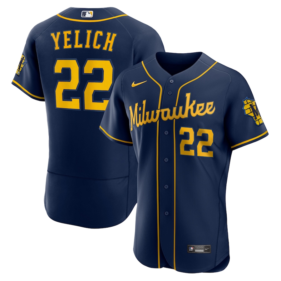 Men's Milwaukee Brewers Christian Yelich Navy 50th Season Alternate Authentic Player Jersey