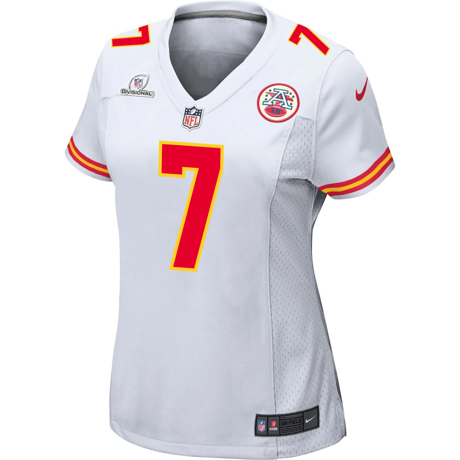 Harrison Butker 7 Kansas City Chiefs 2024 Divisional Patch Game Women Jersey - White