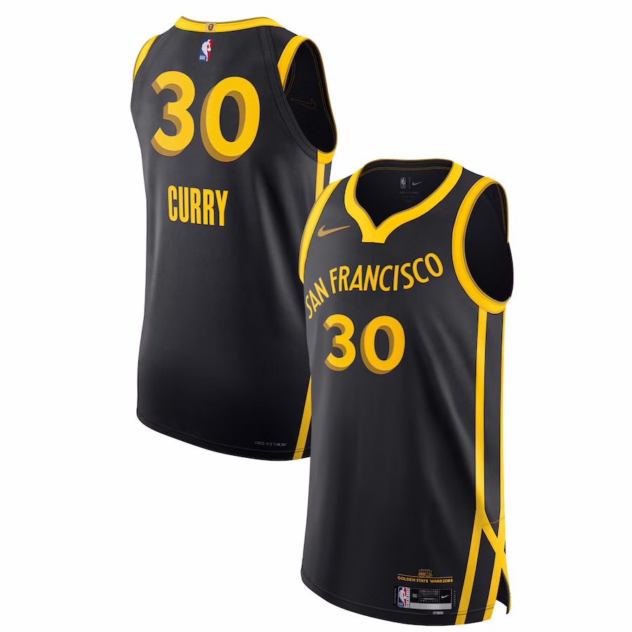 Men's Golden State Warriors Stephen Curry Nike Black Authentic Jersey - City Edition