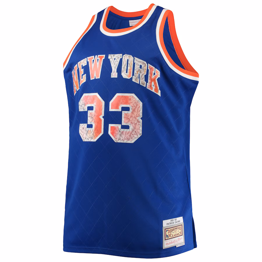 Men's New York Knicks Patrick Ewing Mitchell & Ness Blue Big & Tall 1991-92 NBA 75th Anniversary Diamond Swingman Jersey