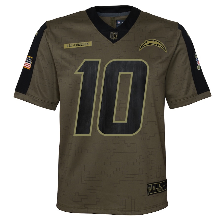 Youth Los Angeles Chargers Justin Herbert Olive 2021 Salute To Service Game Jersey