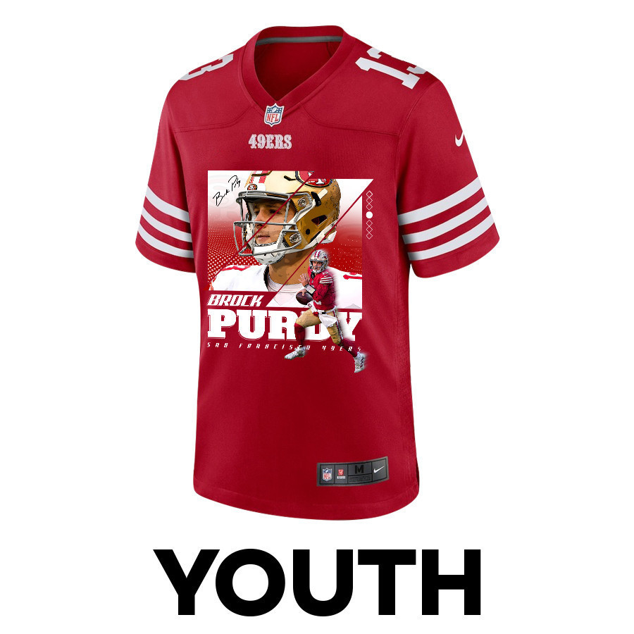 Brock Purdy 13 San Francisco 49ers Signed Glass Game YOUTH Jersey - Scarlet