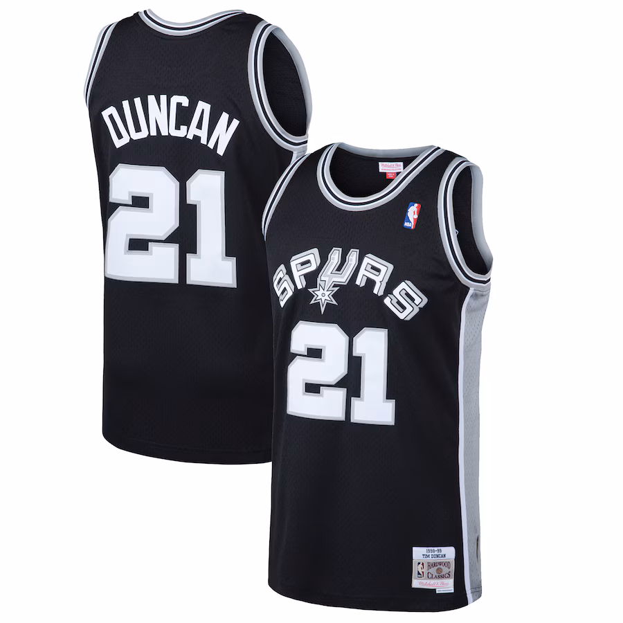 Men's San Antonio Spurs Tim Duncan Mitchell & Ness Black Hardwood Classics Swingman Jersey