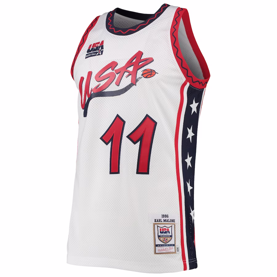 Men's USA Basketball Karl Malone Mitchell & Ness White 1996 Hardwood Classics Authentic Jersey
