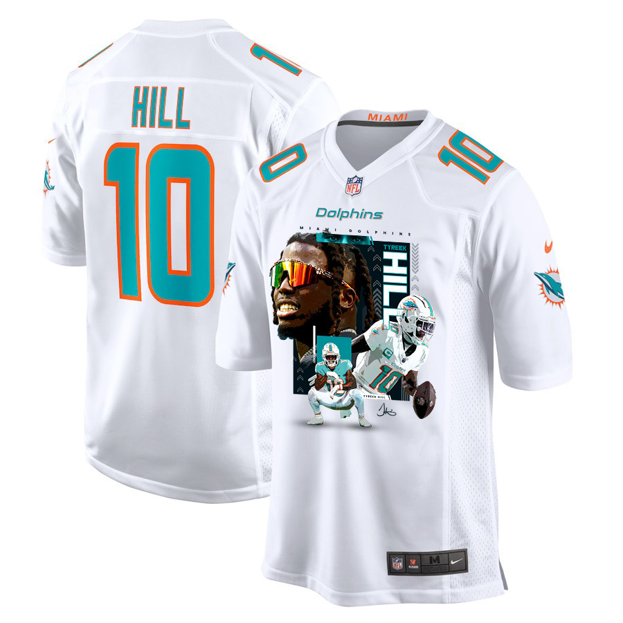 Tyreek Hill 10 Miami Dolphins Run Cheetah Run Game YOUTH Jersey - White