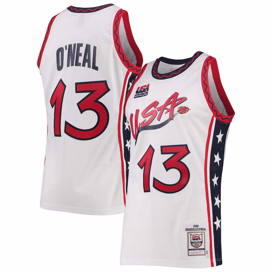 Men's USA Basketball Shaquille O'Neal Mitchell & Ness White 1996 Hardwood Classics Authentic Jersey