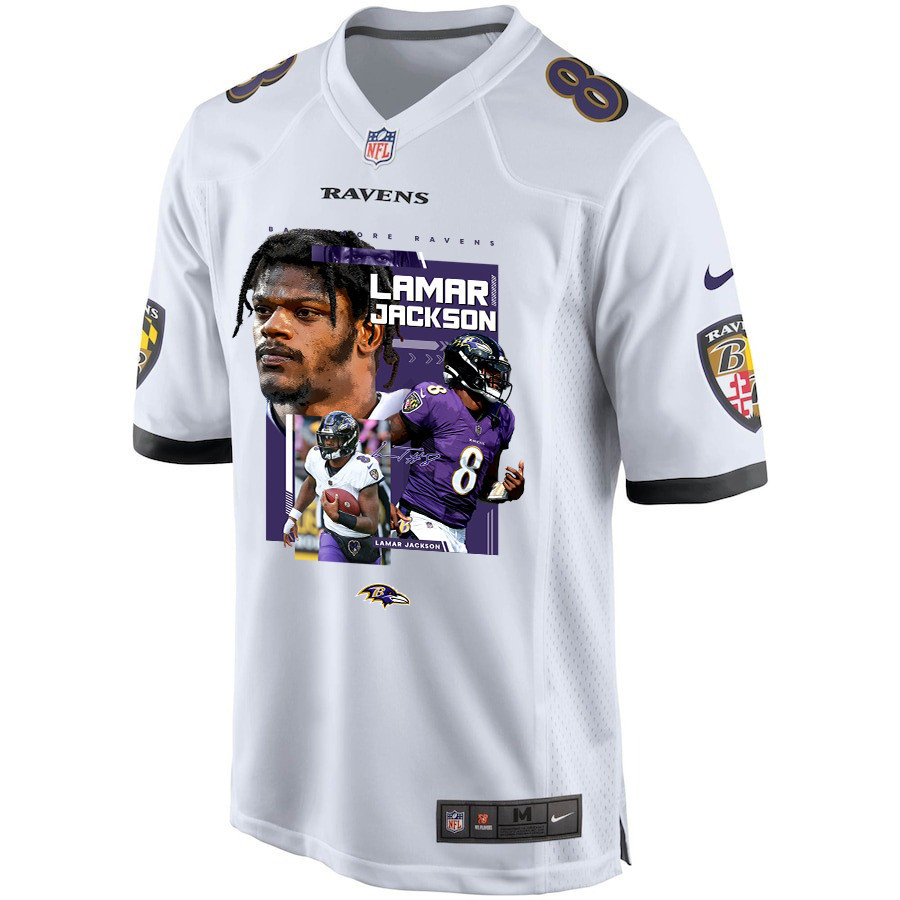 Lamar Jackson 8 Baltimore Ravens Cobra Jackson Game Men Jersey - White