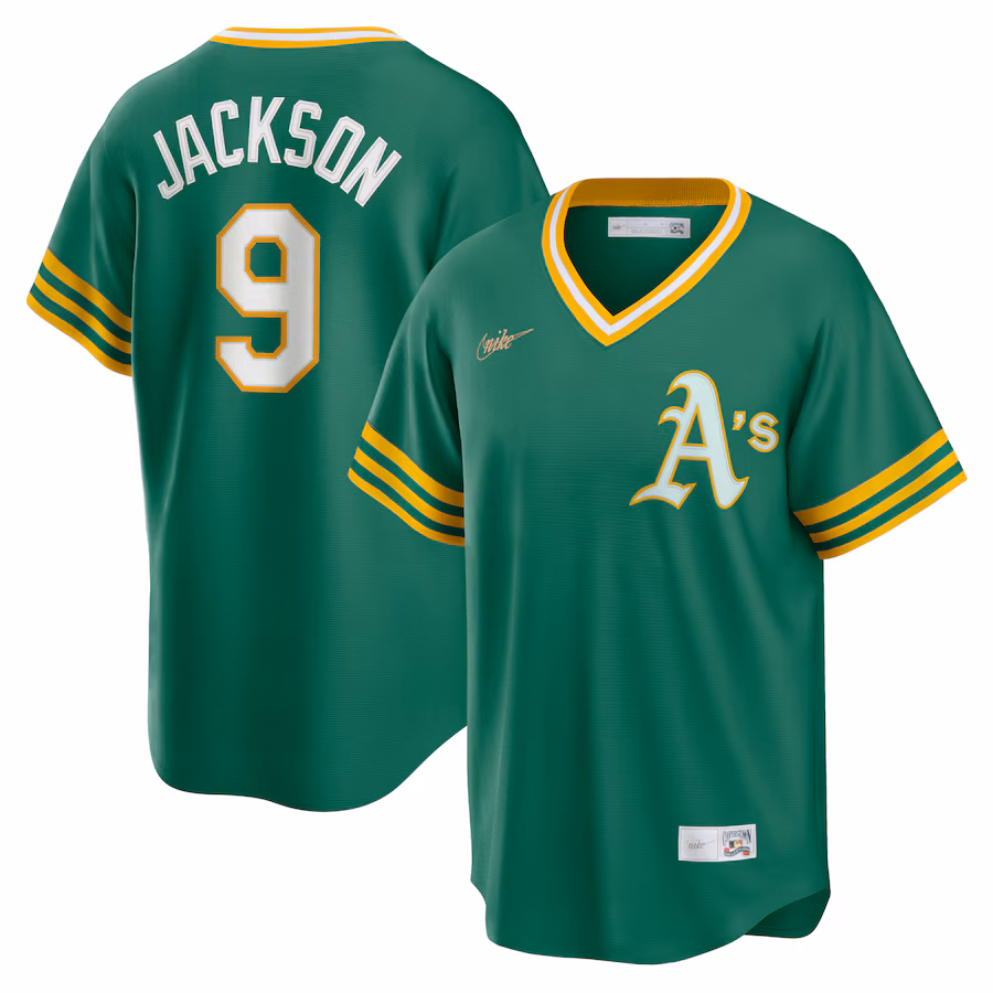 Youth Oakland Athletics Reggie Jackson Nike Kelly Green Road Cooperstown Collection Player Jersey