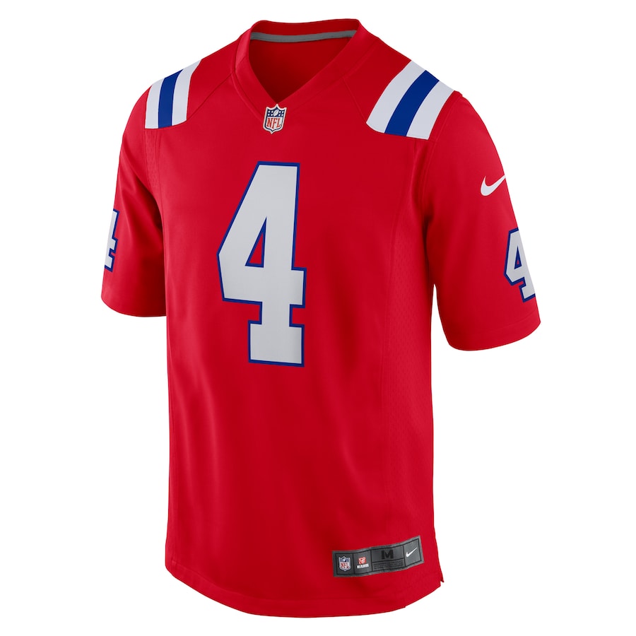 Mens New England Patriots Bailey Zappe Red Alternate Game Player Jersey