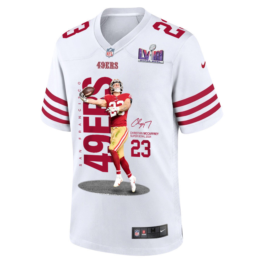 Christian McCaffrey 23 San Francisco 49ers Throwing Ball Signed Game Men Jersey - White