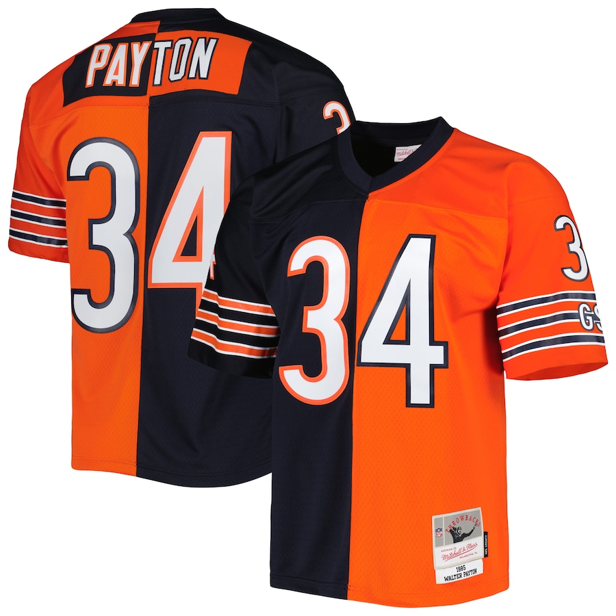 Mens Chicago Bears Walter Payton Navy/Orange 1985 Split Legacy Replica Jersey
