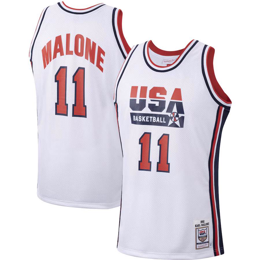 Men's USA Basketball Karl Malone Mitchell & Ness White Authentic 1992 Jersey