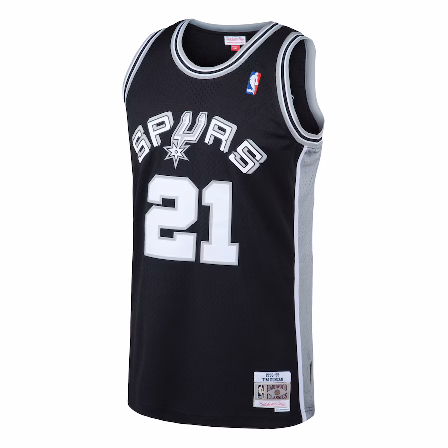 Men's San Antonio Spurs Tim Duncan Mitchell & Ness Black Hardwood Classics Swingman Jersey