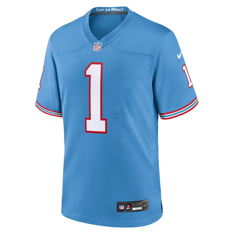 Mens Tennessee Titans Warren Moon Light Blue Oilers Throwback Retired Player Game Jersey