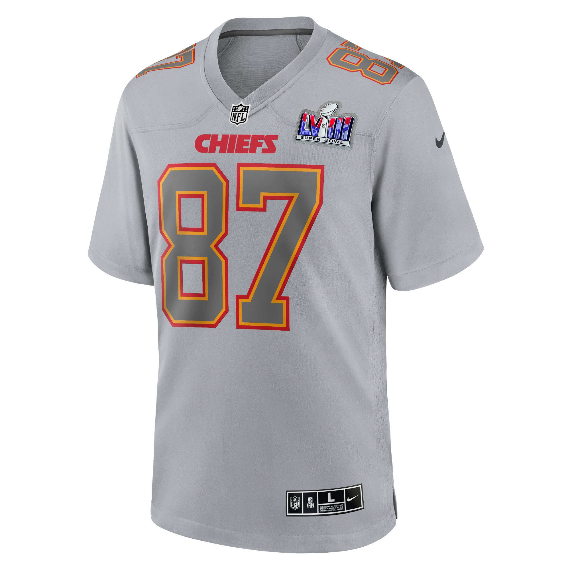 Travis Kelce Kansas City Chiefs Super Bowl LVIII Atmosphere Fashion Game Jersey - Gray