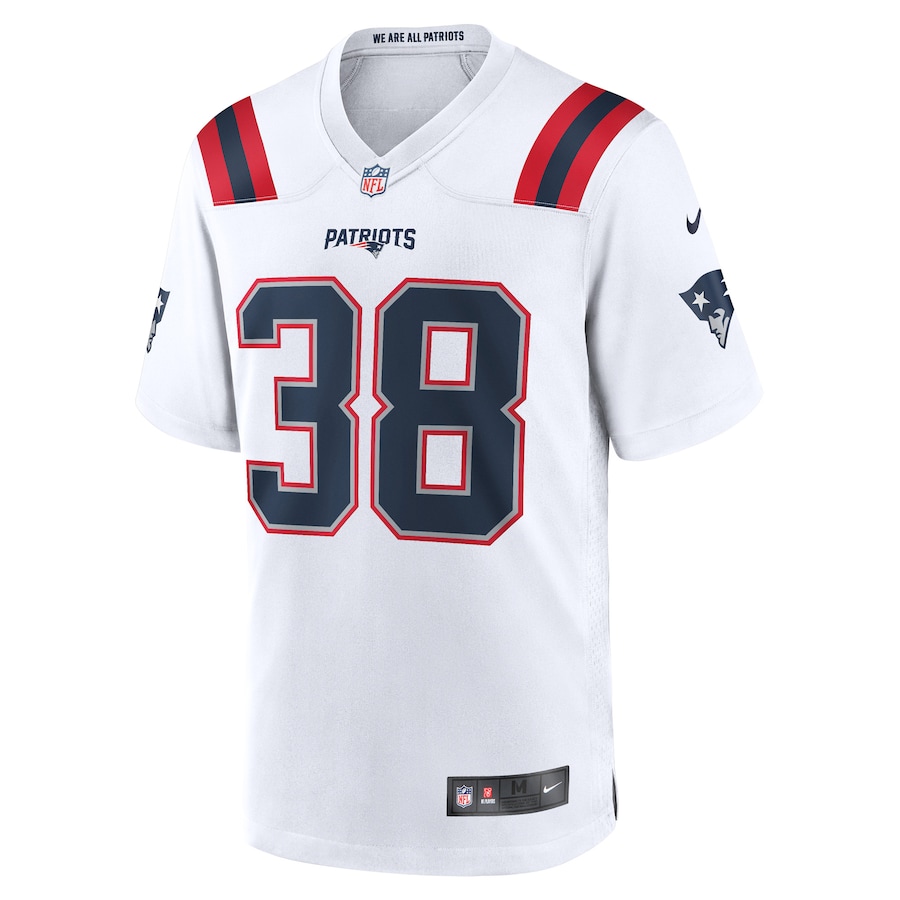 Mens New England Patriots Rhamondre Stevenson White Game Player Jersey