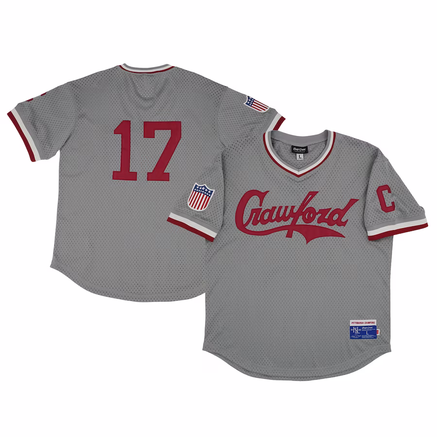 Men's Pittsburgh Crawfords #17 Rings & Crwns Gray Mesh Replica V-Neck Jersey